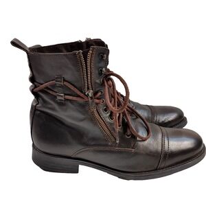 Call It Spring Men's Size 10 Ankle Boots Brown Zipper Laces Biker Casual Shoe